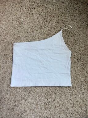 Babaton White One-Shoulder Spaghetti Strap Crop Top